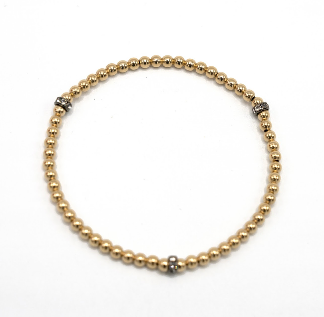 3mm Karma Glitter 14k Gold Filled Bead Bracelet: 7.0