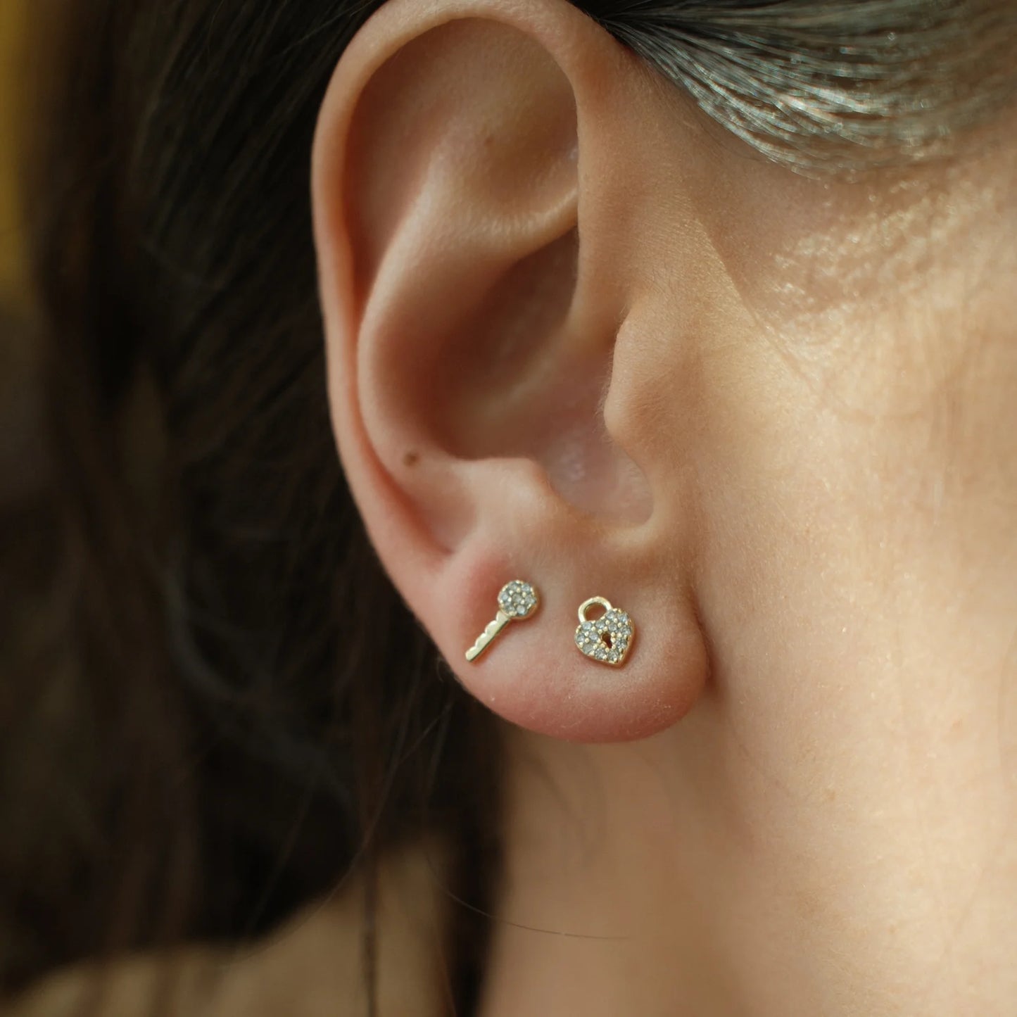 Heart Lock Studs - Gold