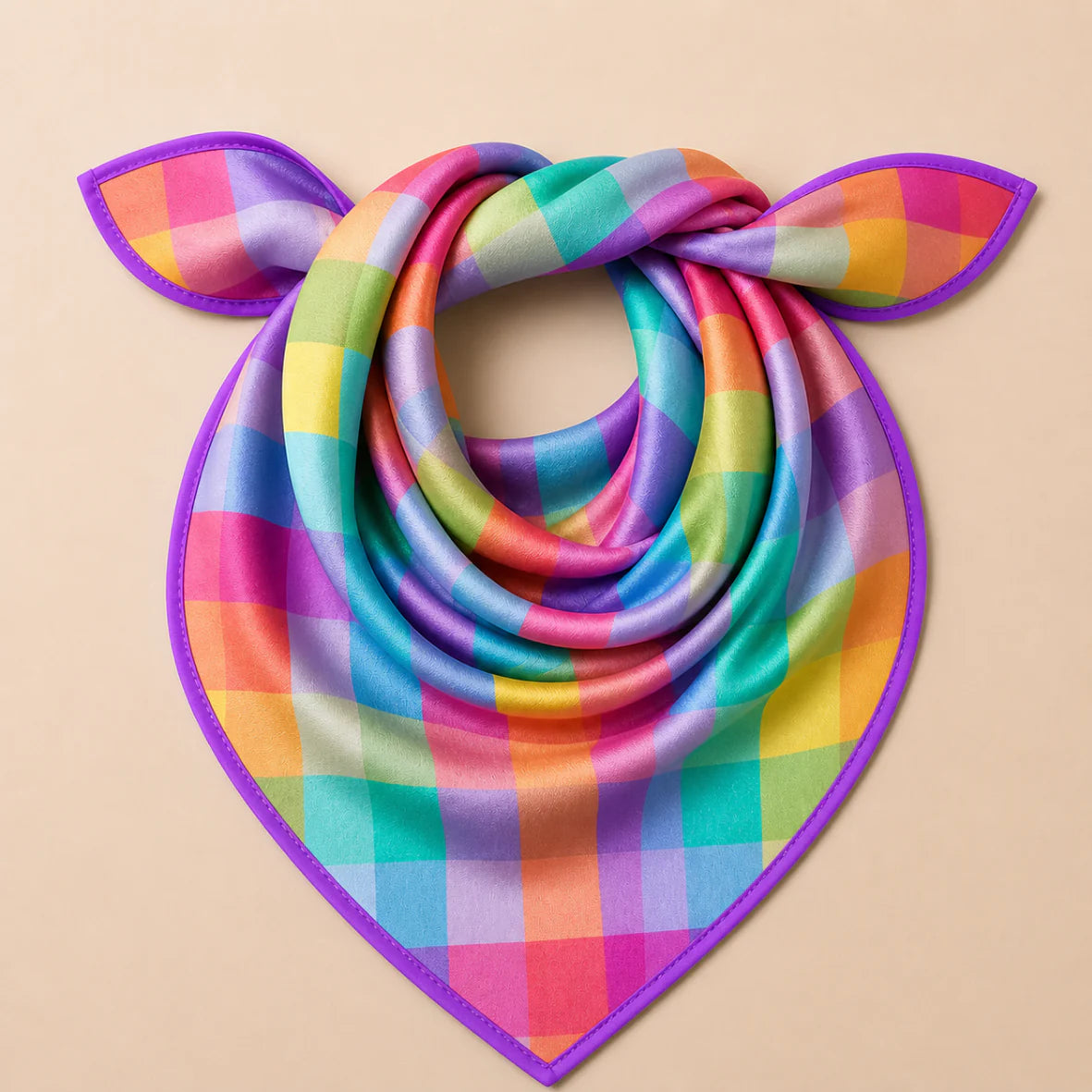 Silk Scarf: Rainbow Plaid