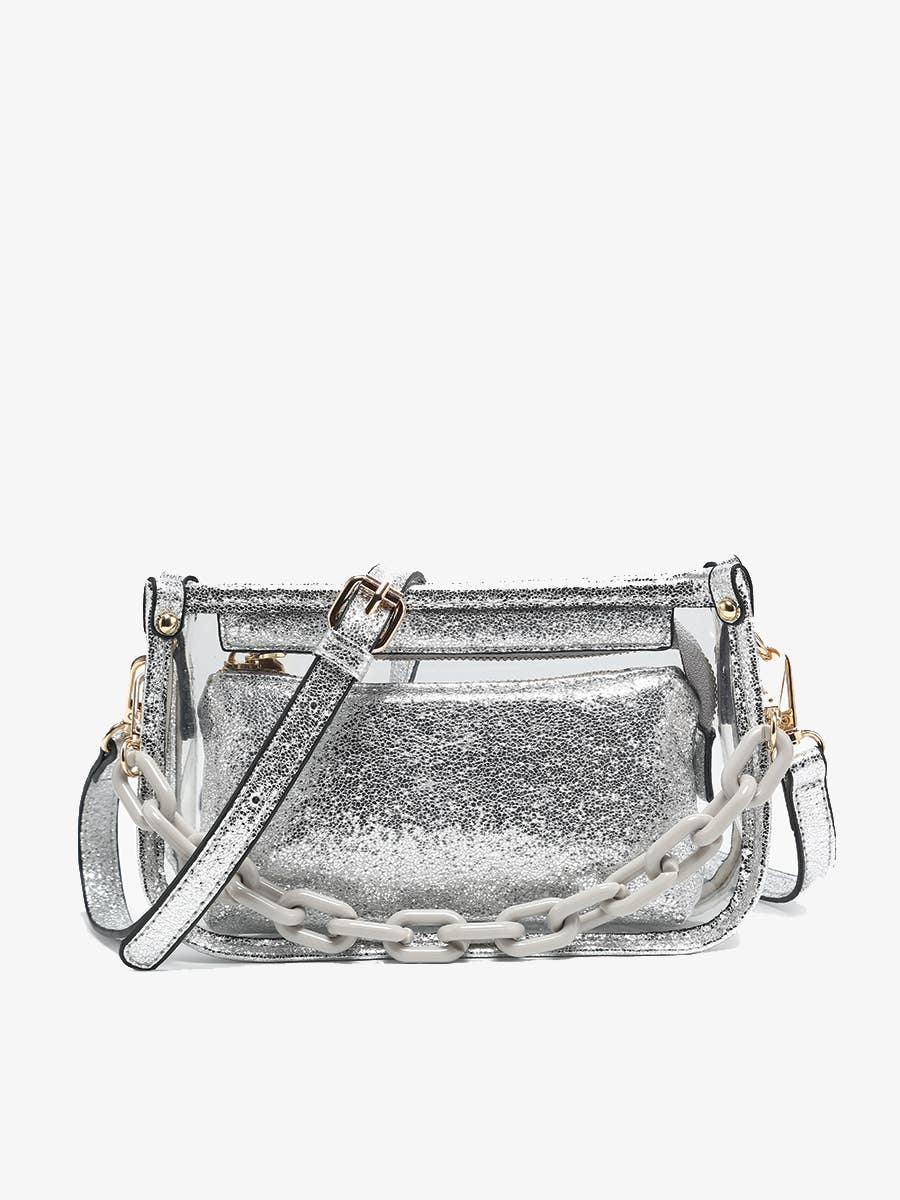Clear Crossbody w/ Chain: Glitter Black