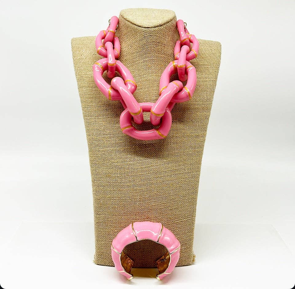 "The Michelle" - Bamboo Link Necklace - Pink