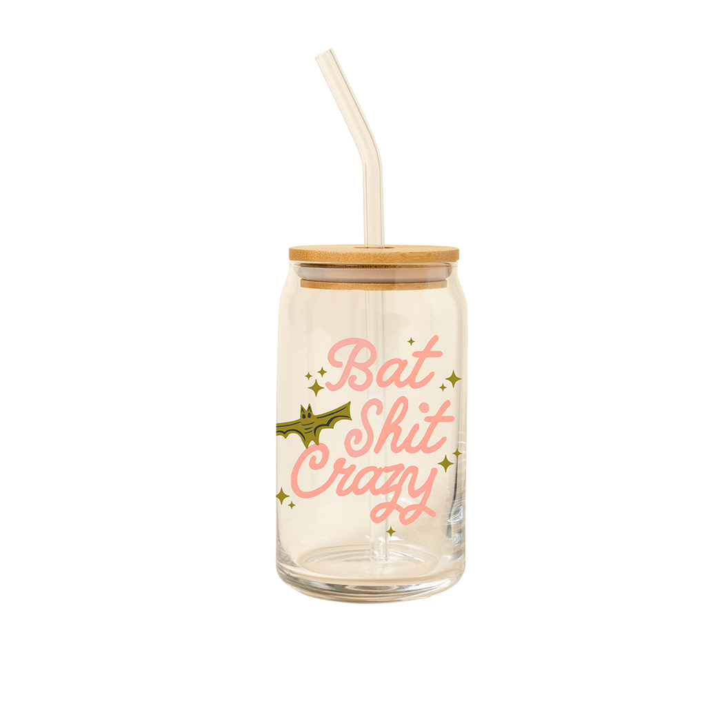 Bat Shit Crazy Can Glass w/Lid