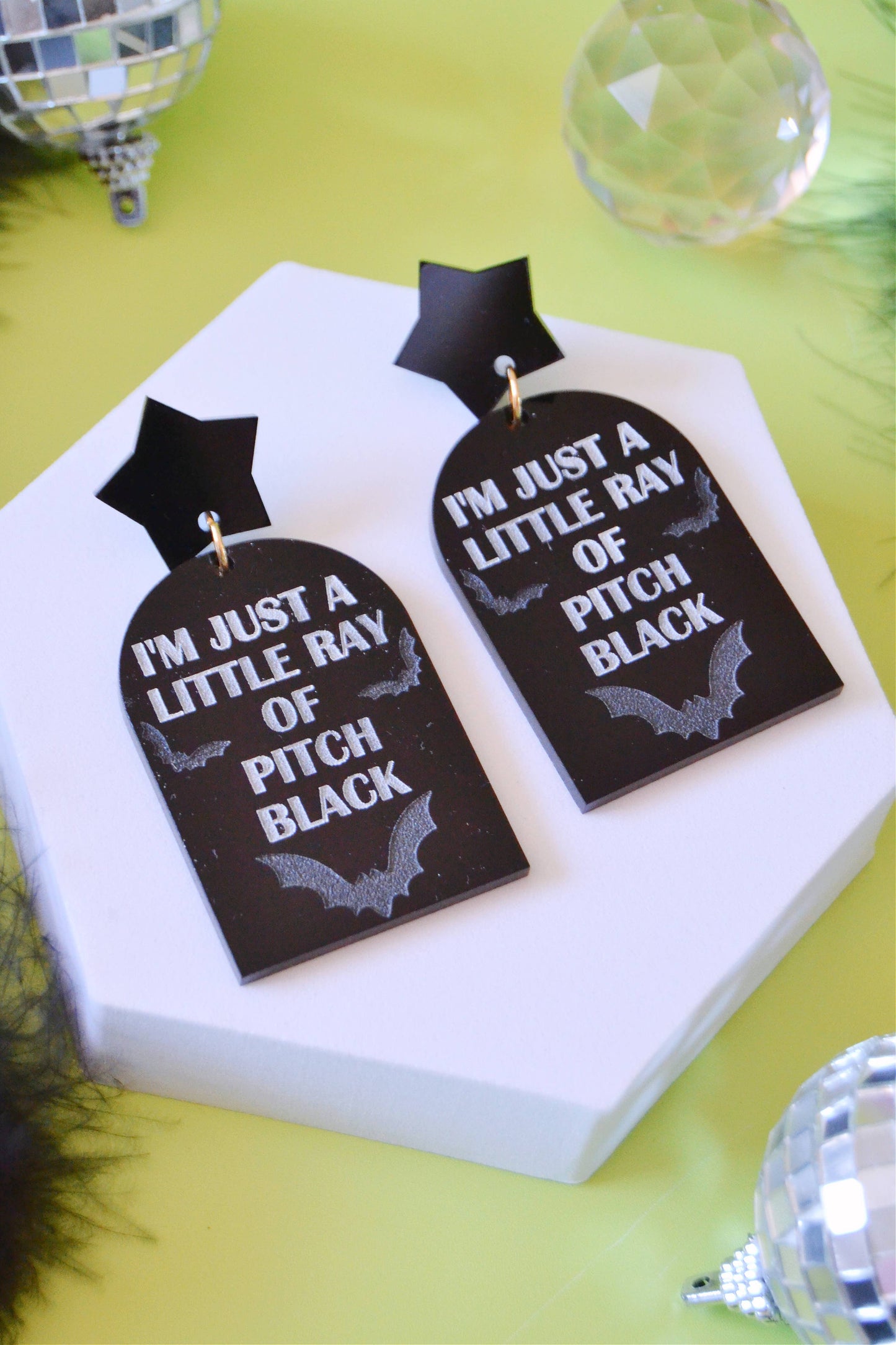 Just A Little Ray of Pitch Black Emo Earrings