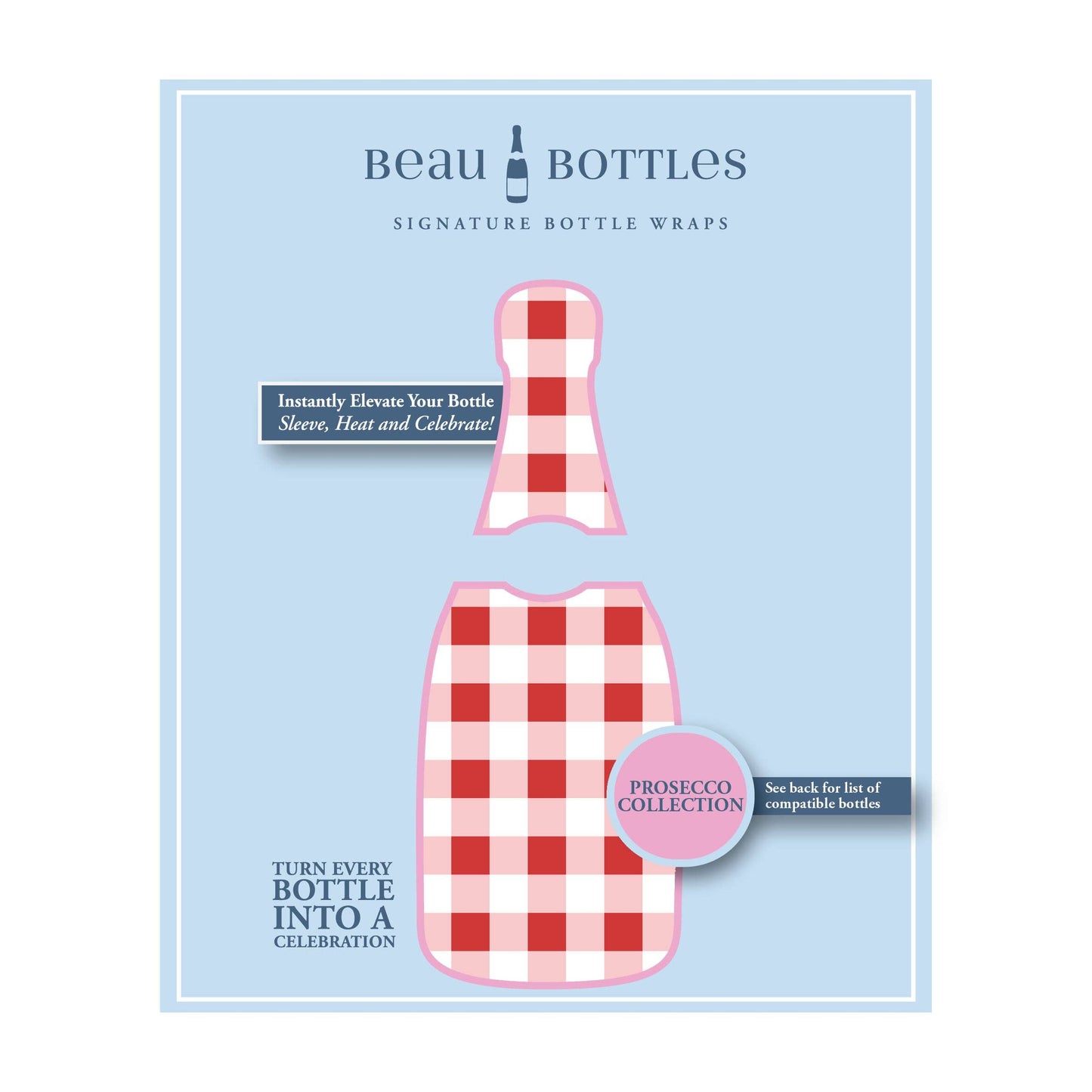 Prosecco Bottle Wrap - Red/White Gingham