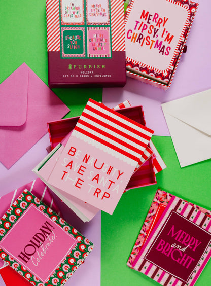 Boxed Greeting Card S/8 - Scallop Stripe