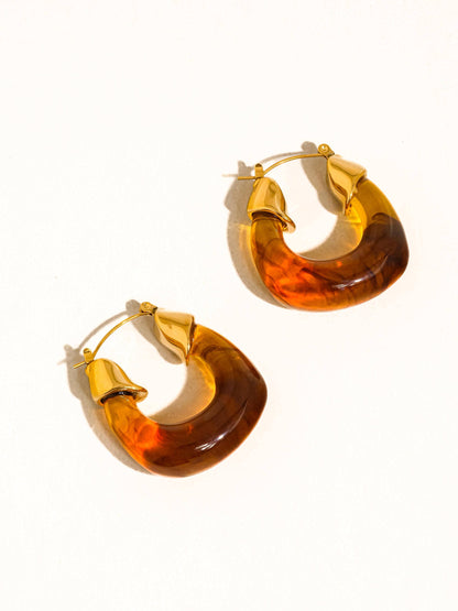 Arlowe 18K Gold Non-Tarnish Resin Hoop Earrings: Brown