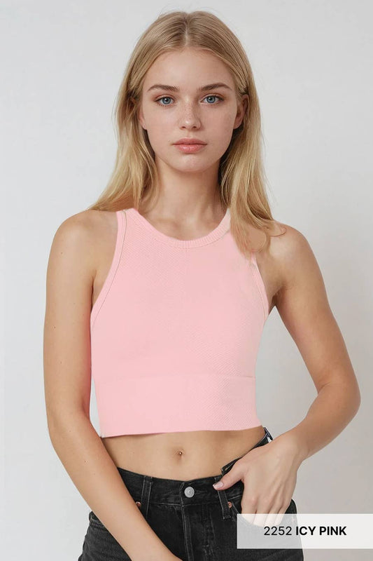 Chevron Highneck Crop Top: Icy Pink