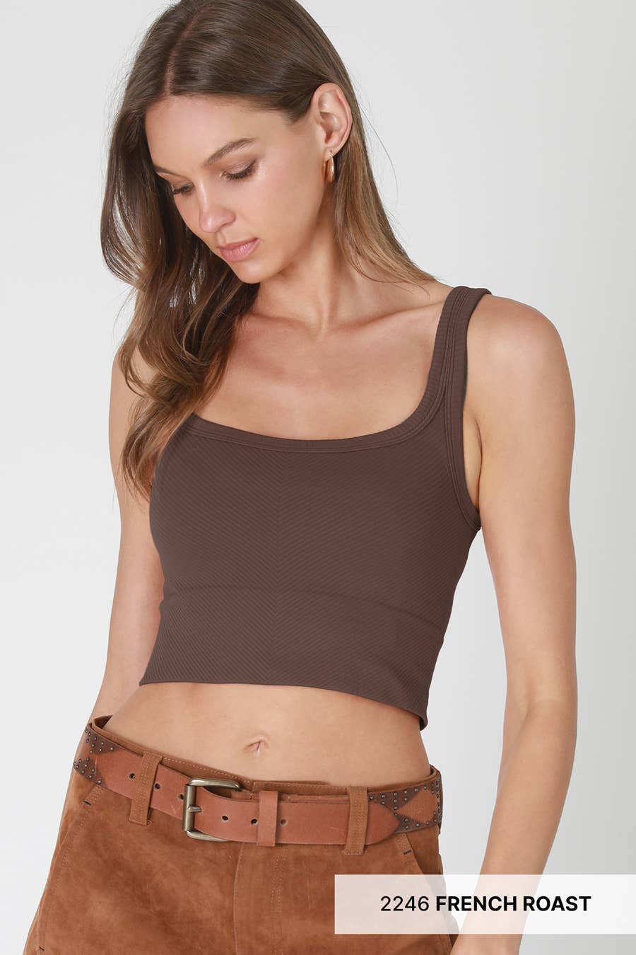 Chevron Ribbed Crop Top: Serene Blue
