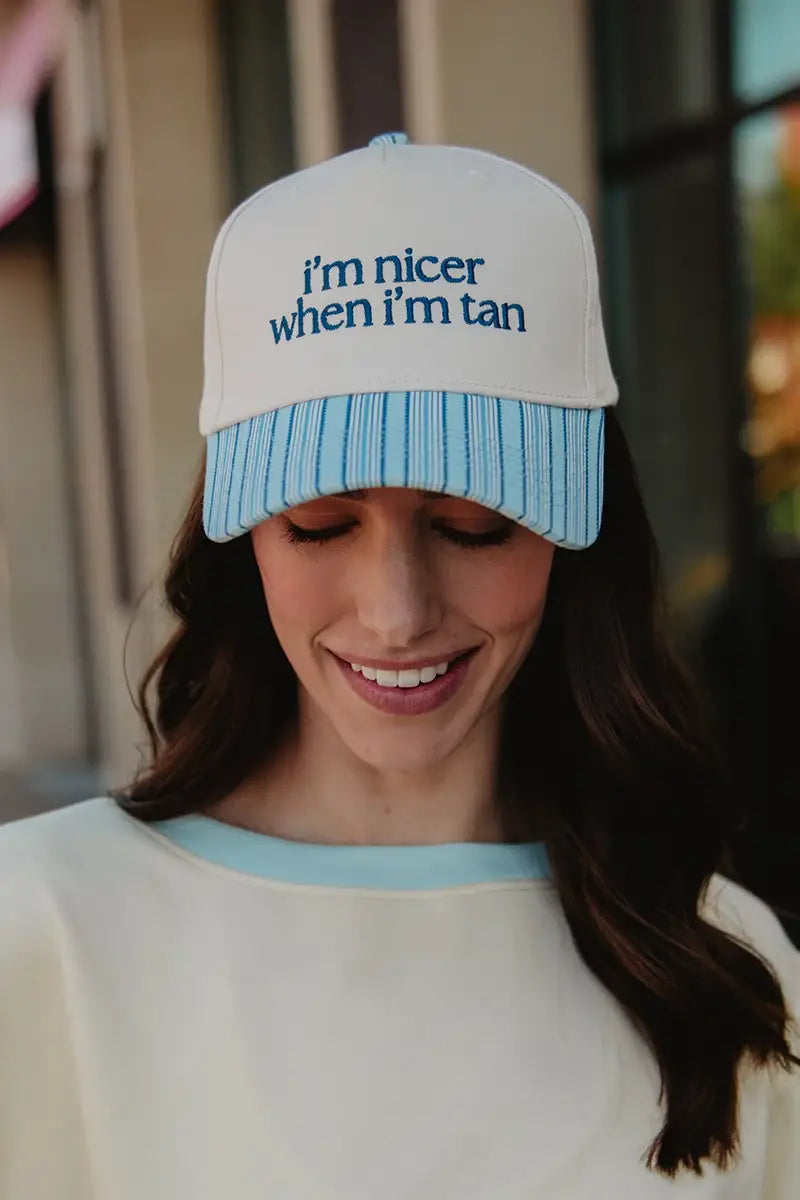 I'm Nicer When I'm Tan Hat - Blue Stripe