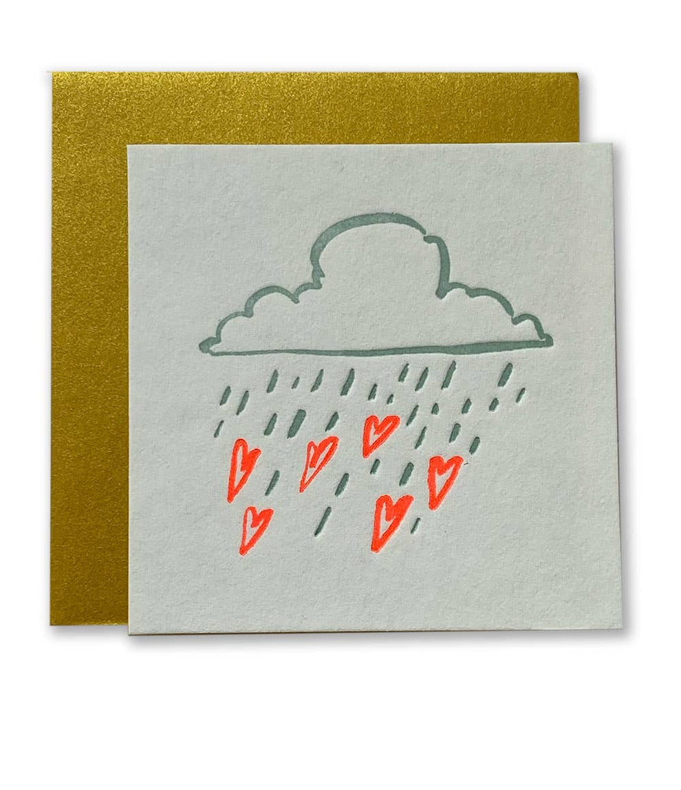 Ladyfingers Letterpress Raining Hearts Tiny Card A Little Happy