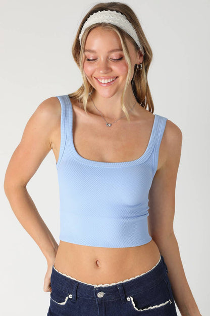 Chevron Ribbed Crop Top: Black