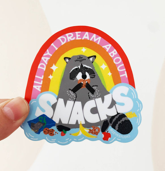 All Day I Dream About Snacks Raccoon Sticker