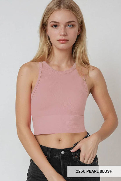 Chevron Highneck Crop Top: Pale Banana