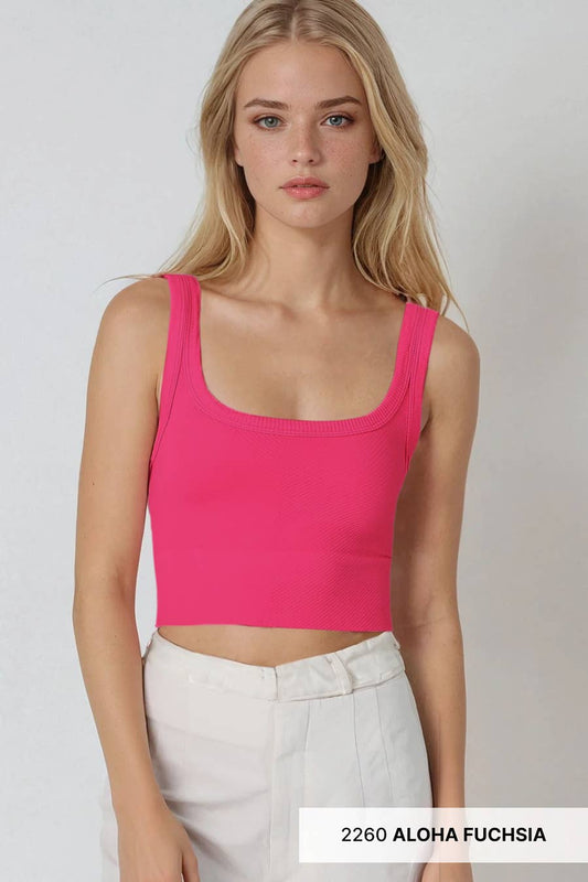 Chevron Ribbed Crop Top: Aloha Fuchsia