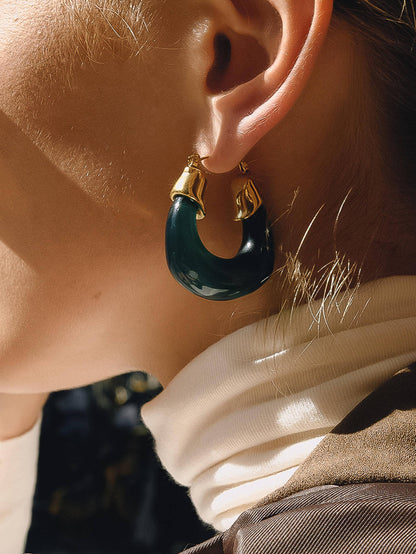 Arlowe 18K Gold Non-Tarnish Resin Hoop Earrings: Brown