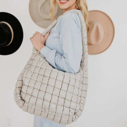 Oversized Quilted Hobo Tote - Sand