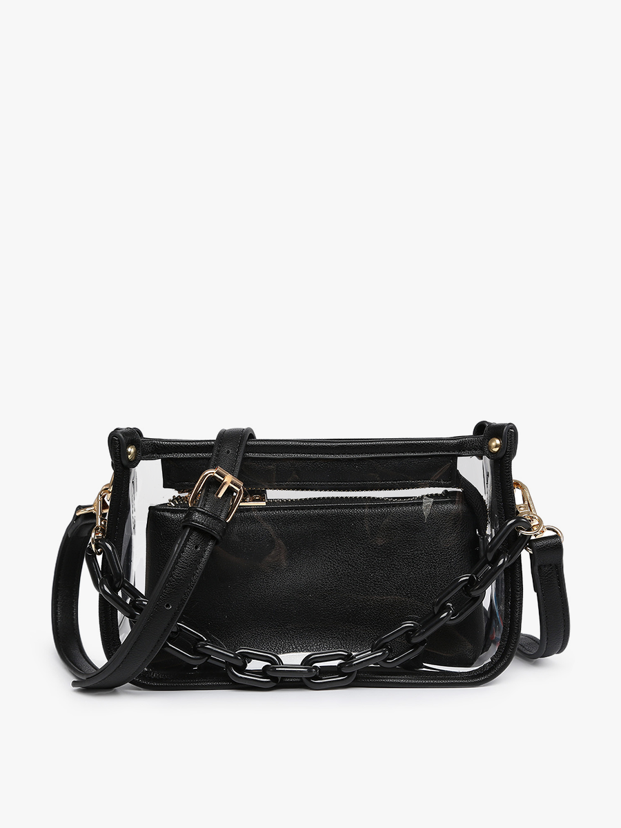 Clear Crossbody w/ Chain: Glitter Black