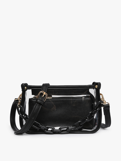 Clear Crossbody w/ Chain: Glitter Black