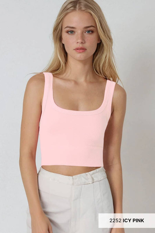 Chevron Ribbed Crop Top: Icy PInk