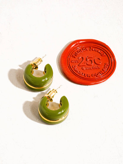Arlo 18K Gold Small C Hoop Earring: Green