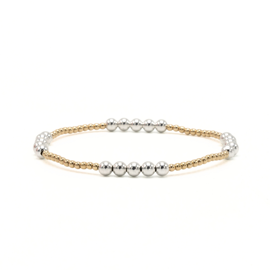 The Hamptons Alloy 2*4 14k Gold-Filled with Sterling Beaded Bracelet: 6.5"