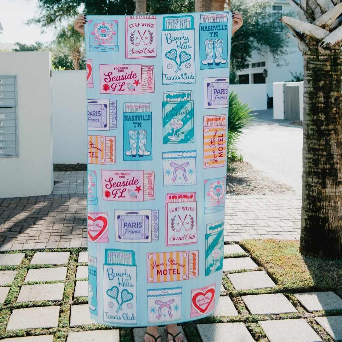 Traveling Matchbook Reversible Beach Towel: Light Blue