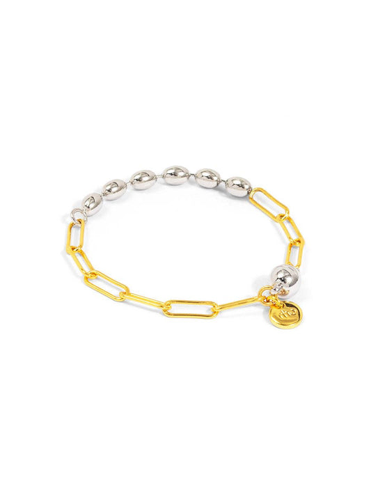 Two-Tone Beaded Mixed Link Magnet Bracelet: Gold/Silver