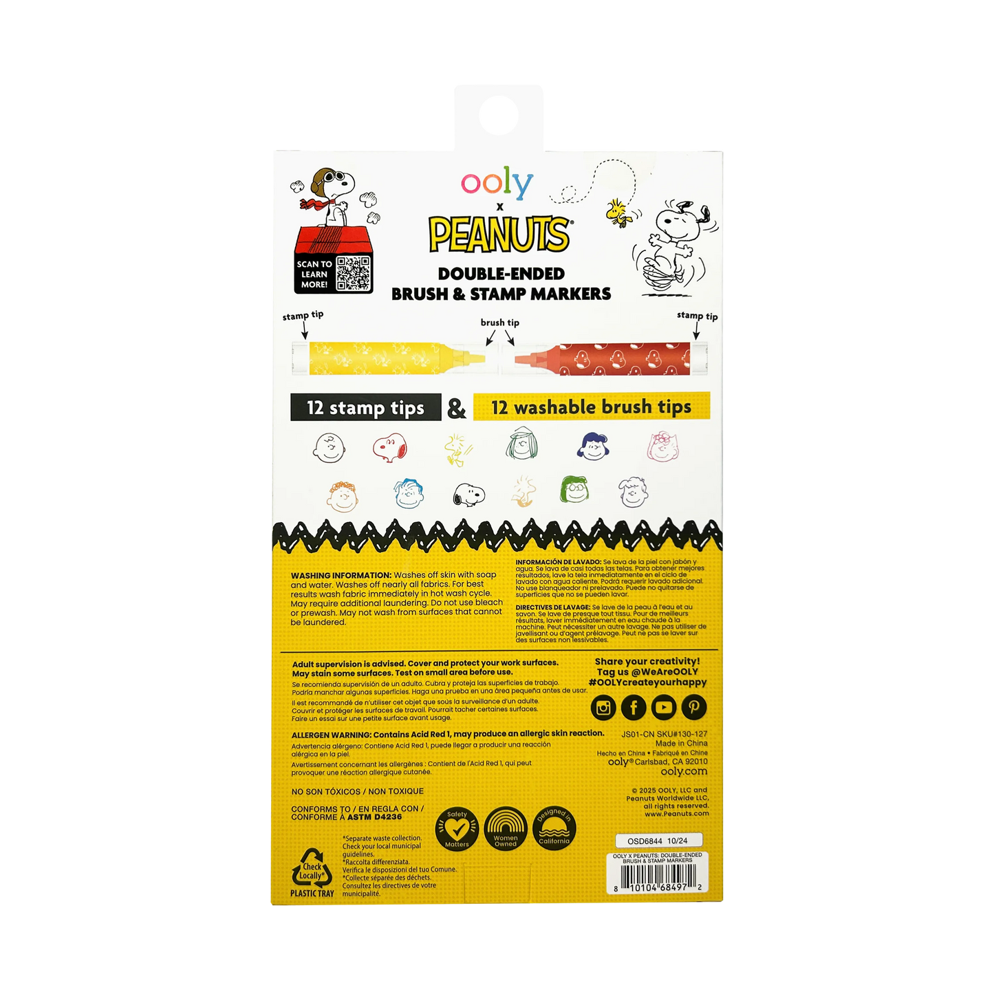 OOLY x Peanuts: Double-Ended Brush & Stamp Markers -Set of 6
