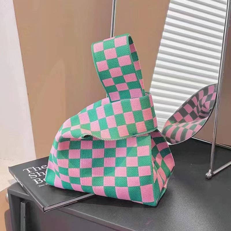 Dainty Tote- Checkers Pink Green