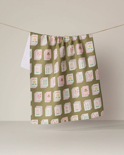 Flower Tiles Tea Towel - Mahjong: Green