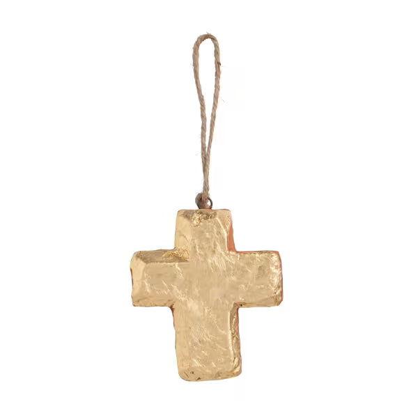 Gold Cross Painted Terracotta Ornament