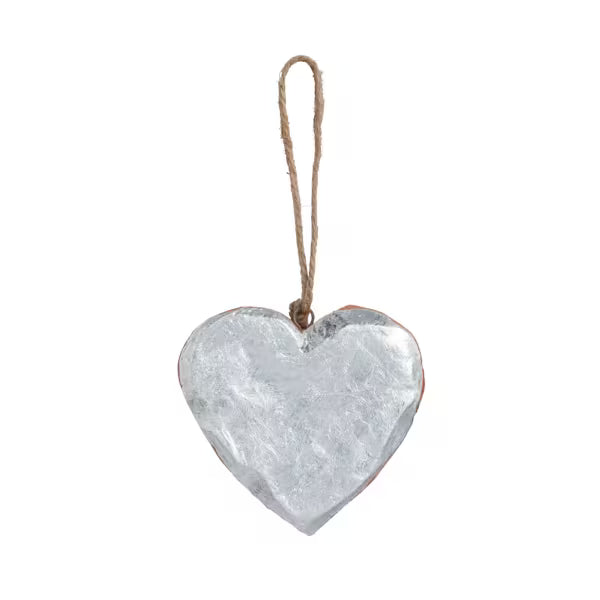 Silver Heart Painted Terracotta Ornament