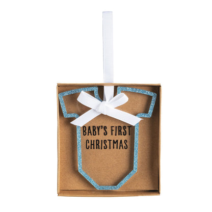 Baby's First Christmas Ornament - Blue Onesie