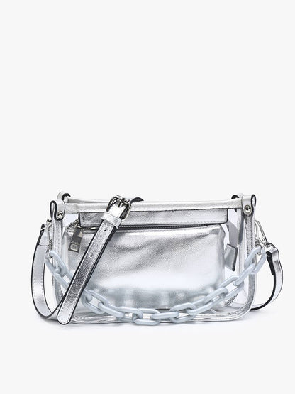 Clear Crossbody w/ Chain: Glitter Black