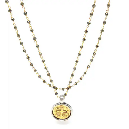 Coin in Gold on Pyrite Long Necklace
