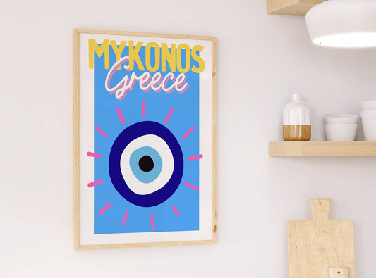 MYKONOS | Travel Print, Bright Coloured Travel Print