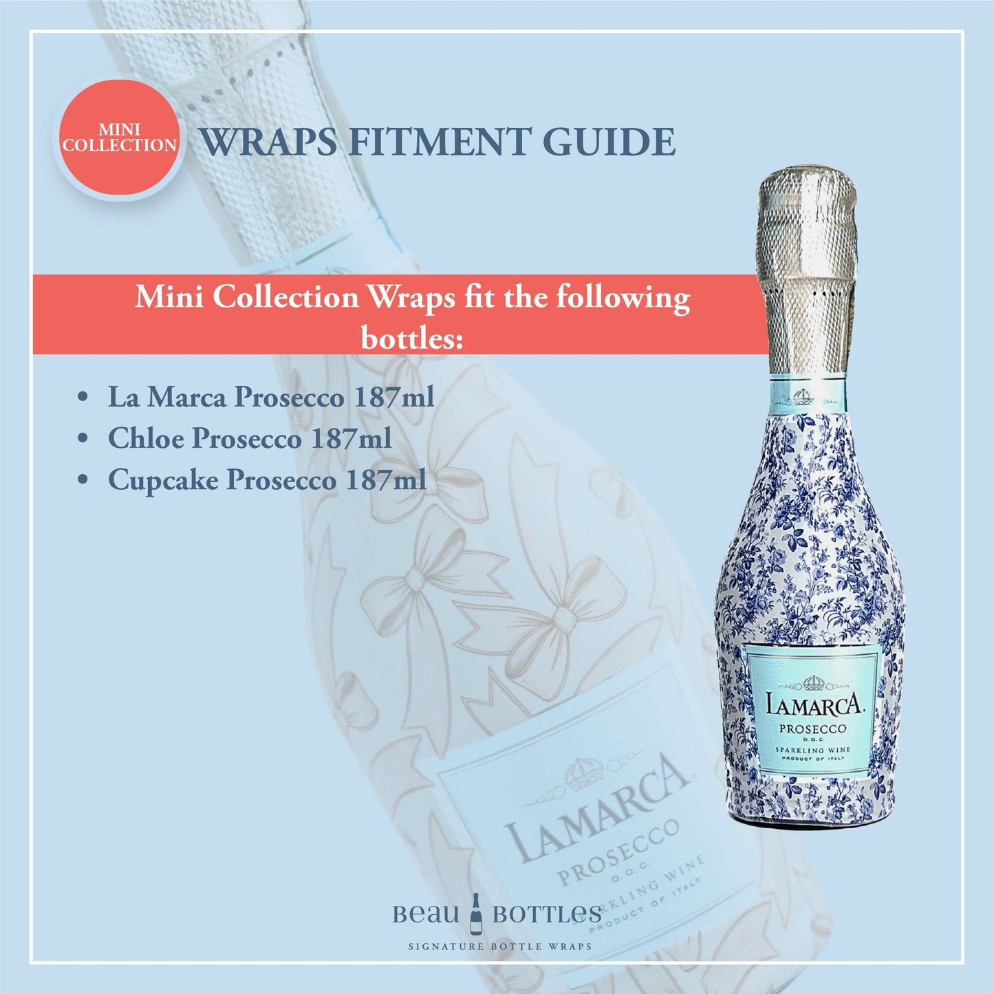 Beau Bottles Blue Floral - MINI Prosecco Collection - Six Pack