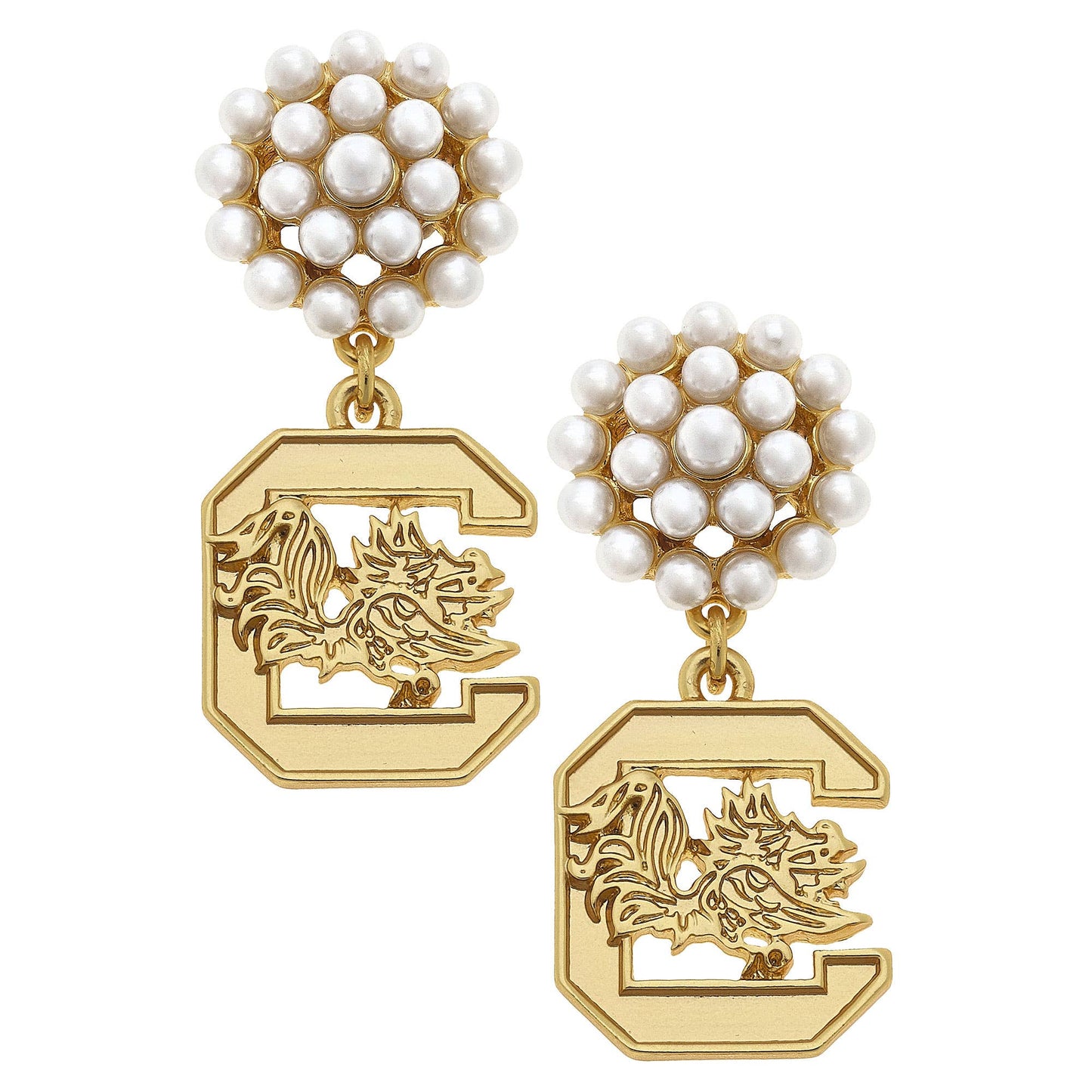 South Carolina Gamecocks Pearl Cluster Gold Plated Earrings