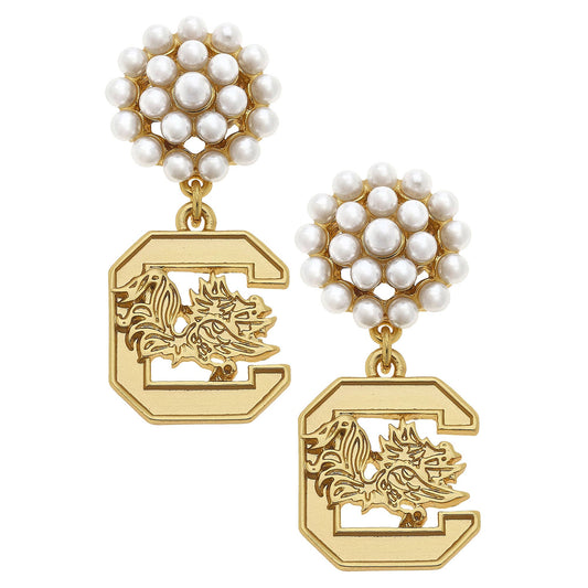 South Carolina Gamecocks Pearl Cluster Gold Plated Earrings