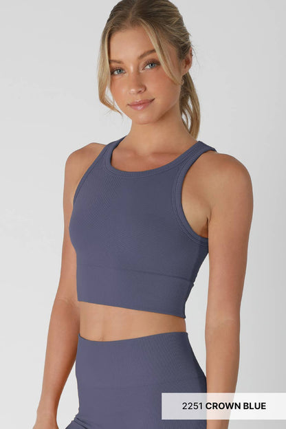 Chevron Highneck Crop Top: Serene Blue