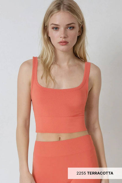 Chevron Ribbed Crop Top: Aloha Fuchsia