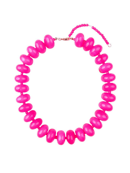 Bailey Chunky Beaded Necklace- Hot Pink