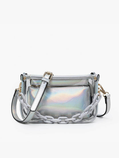 Clear Crossbody w/ Chain: Glitter Black