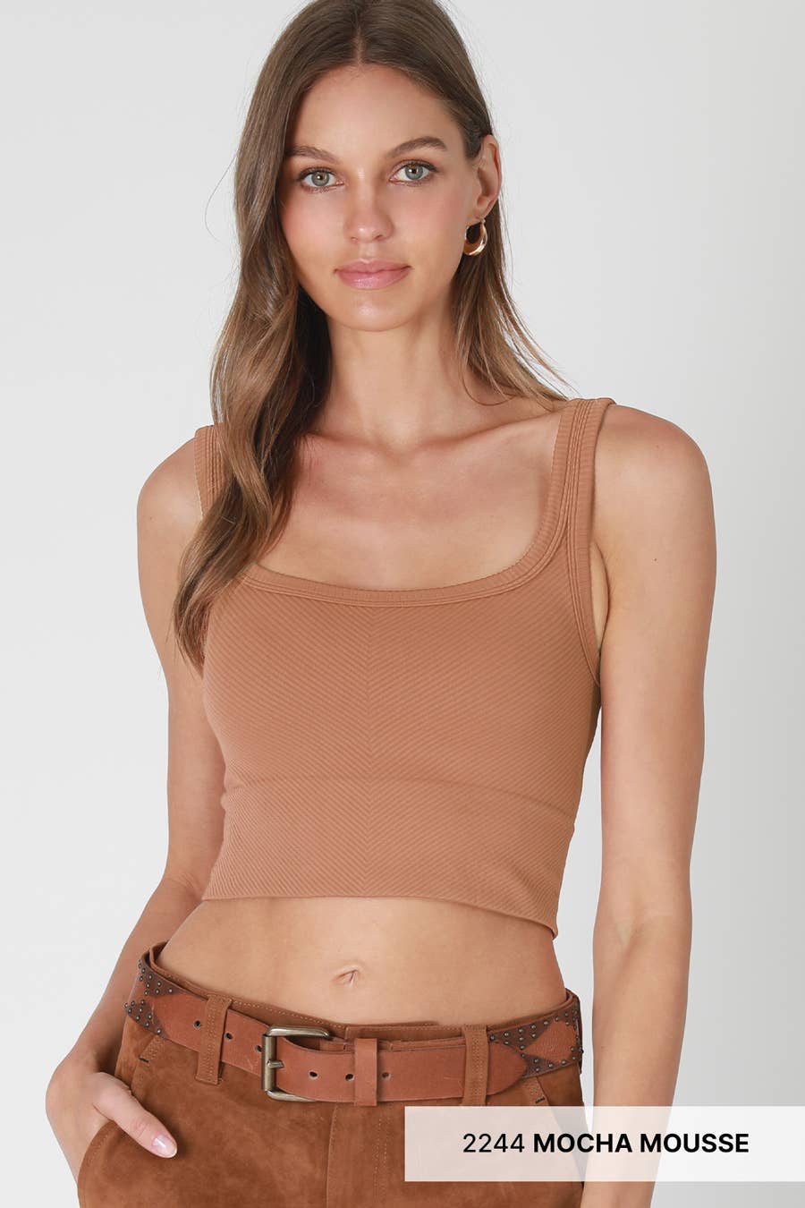 Chevron Ribbed Crop Top: Aloha Fuchsia