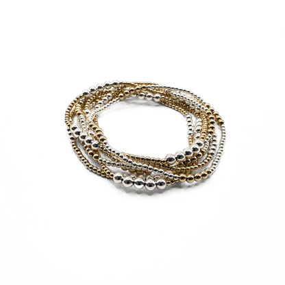 The Hamptons Mix 2*4 Sterling Silver and 14k Gold-Filled Beaded Bracelet: 6.5"