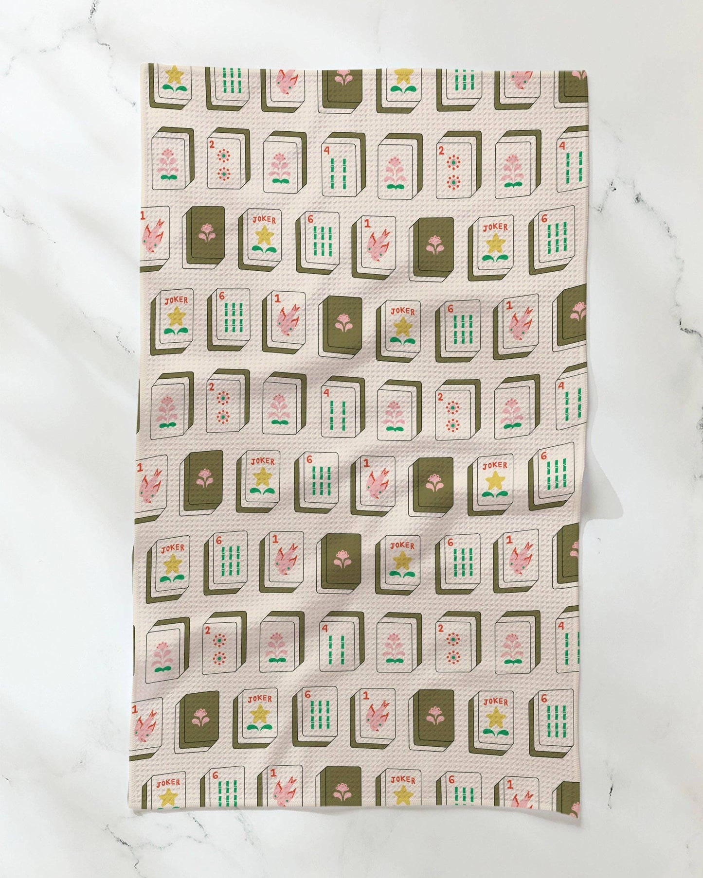 Flower Tiles Tea Towel - Mahjong: Green