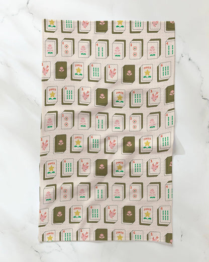 Flower Tiles Tea Towel - Mahjong: Green