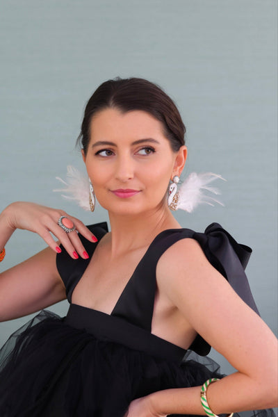 Beth Ladd Collections - White Swan Feather Earrings