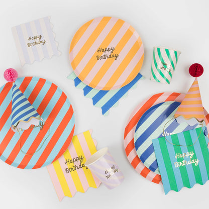 Stripe Happy Birthday Large Napkins