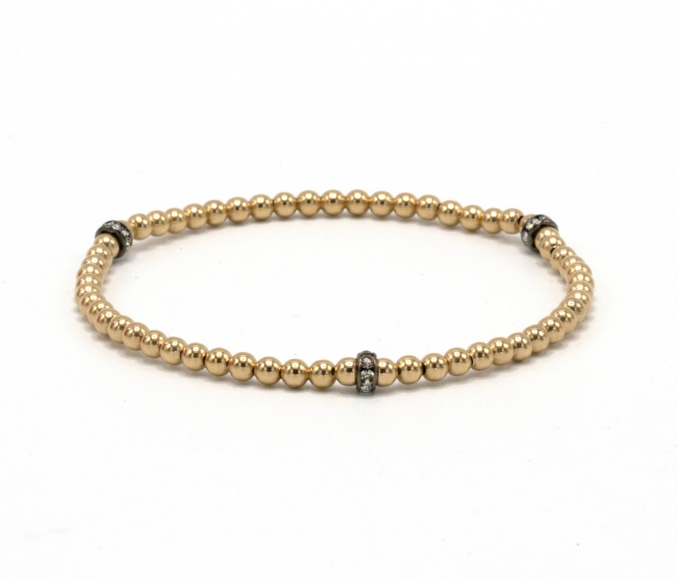 3mm Karma Glitter 14k Gold Filled Bead Bracelet: 7.0